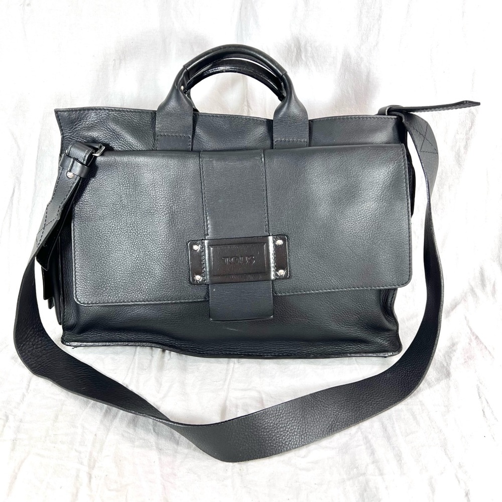 TOUS Black Leather Messenger Bag Briefcase Bag